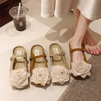 2025 весна и осень новые фея ветер цветок французский мешок голова полутапочки женская обувь ленивый темперамент крутые тапочки 35 коричневый