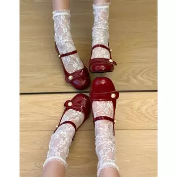 2025 весна и осень новые красные темпераментные нежные одинарные туфли женские французские ретро легкие феи туфли Мэри Джейн на толстом каблуке 35 красный