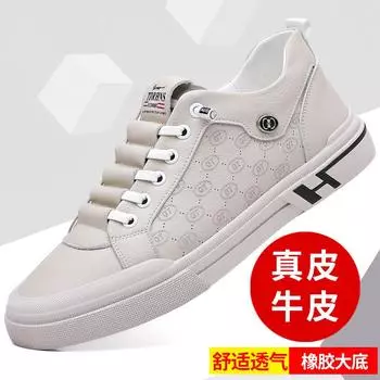 2025 весна и осень новые мужские повседневные кожаные туфли мужские кожаные дышащие маленькие белые туфли универсальные туфли для серфинга модные туфли 0311 38 белый