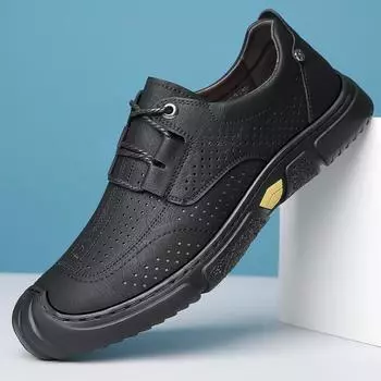 2025 весна и осень новые мужские повседневные кожаные туфли ручной работы онлайн на шнуровке полые дышащие сандалии нескользящие 1591 38