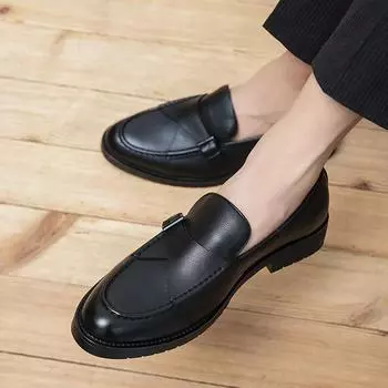2025 весна и осень новые мужские повседневные британские трендовые модные туфли мужские молодежные деловые маленькие кожаные туфли 69208 38 чёрный
