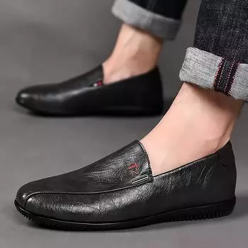 2025 весна и осень новые мужские повседневные кожаные туфли мужские туфли для ленивых ног обувь для вождения Doudou 39 чёрный