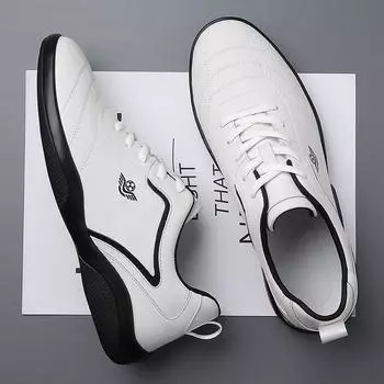 2025 весна и осень новые мужские повседневные кожаные туфли мужские спортивные кожаные белые туфли на шнуровке мужские туфли 9876 38 белый