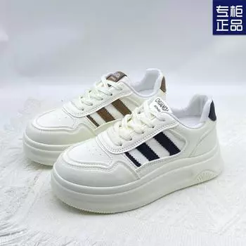 2025 весна и осень новые подходящие юбки на толстой подошве, увеличивающие рост, белые туфли, женская мода, универсальные повседневные спортивные туфли для сноуборда 35 бежевый