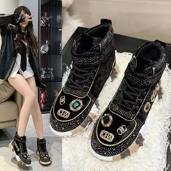 2025 весна и осень новые популярные туфли durian со стразами и бриллиантами dad shoes женские туфли ins tide на платформе с бриллиантами 35 серый