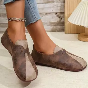2025 весна и осень новые ретро-туфли с расщеплением женские туфли с круглым носком на низком каблуке ленивые педали удобные плоские повседневные туфли для мам 36 чёрный