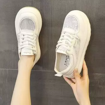 2025 весна и осень новые сетчатые дышащие маленькие белые туфли женские на платформе повседневные универсальные туфли для серфинга маленькие ароматные кружевные туфли для рыбалки 35