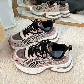 2025 весна и осень новые студенческие сетчатые дышащие папины туфли женские корейские версии модные уличные кроссовки на платформе в стиле ретро 35 серый