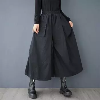 2025 весна и осень новый свободный дизайн нерегулярный трехмерный сращивание карман инструмент повседневные брюки девять точек юбка one size fits all чёрный
