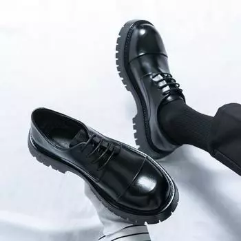 2025 весна и осень высокие мужские туфли на толстой подошве мужские ботинки British Martin повседневная кожаная обувь 38 коричневый