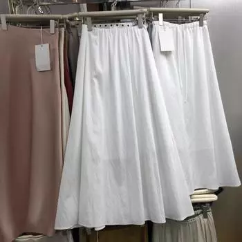 2025 весна ленивый ветер однотонная юбка маятникового А-образного силуэта юбка женская Han Fan простая плиссированная драпировка универсальное платье average size белый