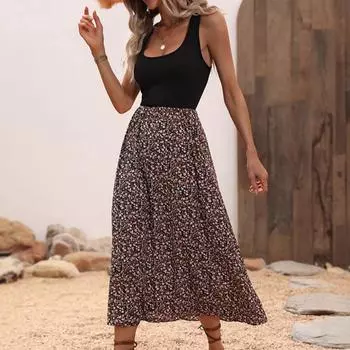 2025 весна лето женское трикотажное платье модное цветочное пэчворк облегающее платье с длинными рукавами мягкое А-силуэт сексуальное черное платье-майка S