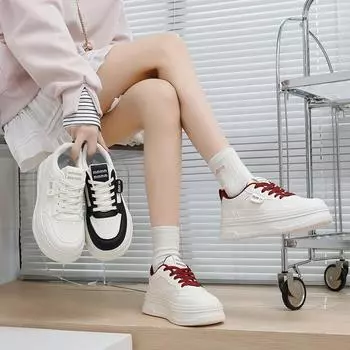 2025 весна маленькие белые туфли новая корейская версия женские студенческие туфли на платформе спортивные туфли для скейтбординга повседневные уличные туфли W2029 35 чёрный