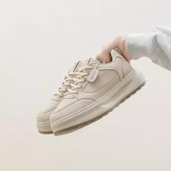 2025 весна маленькие белые туфли новая корейская версия женские студенческие туфли на платформе с увеличенным ростом спортивная обувь для сноуборда повседневная уличная съемка Q5615 35 бежевый