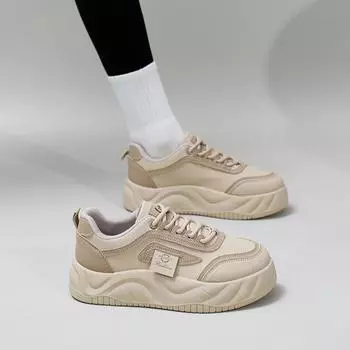 2025 весна маленькие белые туфли новая корейская версия ins женские студенческие туфли для увеличения роста на платформе спортивные туфли для скейтбординга повседневная обувь женская XW307 35 белый