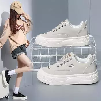 2025 весна маленькие белые туфли новая корейская версия женские студенческие туфли на платформе спортивные туфли для сноуборда повседневная уличная съемка Q2005 35 бежевый