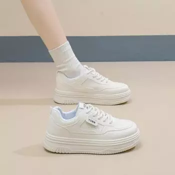 2025 весна маленькие белые туфли новая корейская версия ins женские студенческие туфли для увеличения роста на платформе спортивные туфли для доски повседневная обувь женская XW312 35 бежевый