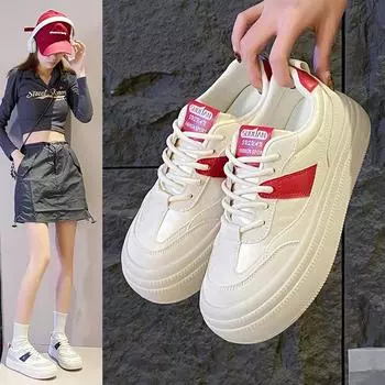 2025 весна маленькие белые туфли новая корейская версия женские студенческие туфли на платформе с увеличенным каблуком спортивная обувь повседневная уличная обувь K3705 35 бежевый