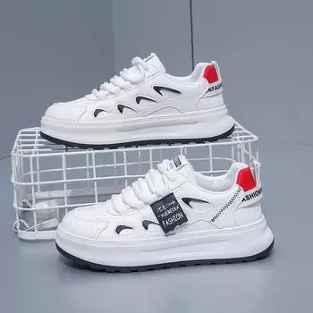 2025 весна маленькие белые туфли новая корейская версия женские студенческие туфли на платформе с увеличенным каблуком спортивная обувь повседневная уличная обувь W2027 35 красный