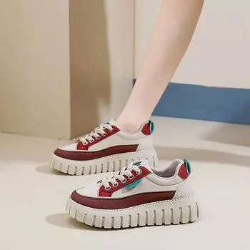 2025 весна маленькие белые туфли новая корейская версия ins женские студенческие туфли для увеличения роста на платформе спортивные туфли для доски повседневная обувь женская WS801 35 красный