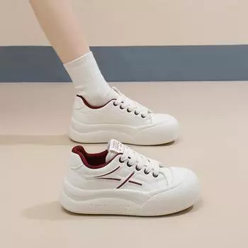 2025 весна маленькие белые туфли новая корейская версия женские студенческие туфли на платформе с увеличенным каблуком спортивная обувь повседневная уличная фотография W3032 35 красный