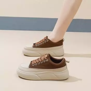 2025 весна маленькие белые туфли новая корейская версия ins женские студенческие туфли для увеличения роста на платформе спортивные туфли для скейтбординга повседневная обувь женская SH516 35 коричневый