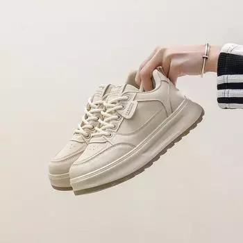 2025 весна маленькие белые туфли новая корейская версия ins женские студенческие туфли для увеличения роста на платформе спортивные туфли для скейтбординга повседневная обувь женская Q5615 35 бежевый