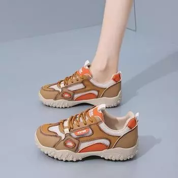2025 весна маленькие белые туфли новая корейская версия ins женские студенческие туфли для увеличения роста на платформе спортивные туфли для скейтбординга повседневная обувь женская L0801 35 бежевый