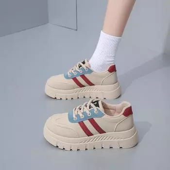 2025 весна маленькие белые туфли новая корейская версия ins студентки платформа увеличение спортивная доска обувь повседневная уличная съемка 1A51 35