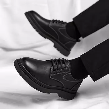 2025 весна низкие мужские туфли в британском стиле с круглым носком и большим носком на платформе повседневные кожаные туфли для мужчин 38
