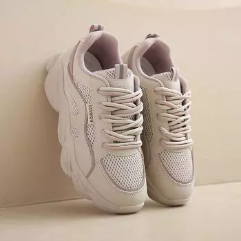 2025 весна новая корейская версия ins dad shoes женская студенческая универсальная спортивная обувь на платформе женская уличная фотография повседневная F036 35 бежевый