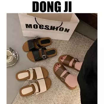 2025 весна новая корейская версия круглая голова толстый низ мода повседневная верхняя одежда сандалии с пряжкой на ремне женская одежда пляжные тапочки 35