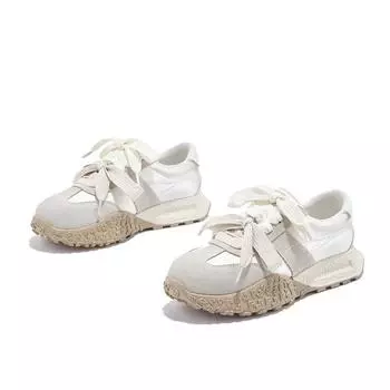 2025 весна новая мода повседневная обувь женская спортивная обувь на платформе двойные шнурки жемчужные плоские туфли для студентов женская обувь для серфинга 35 фиолетовый