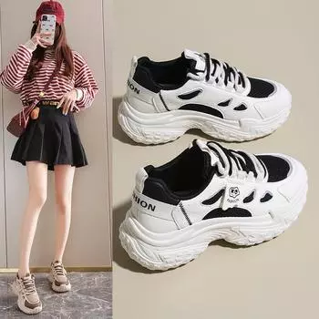2025 весна новая шина подошва женская обувь для пап толстая подошва увеличивает рост и показывает длину ноги женская обувь звезда та же спортивная обувь 35