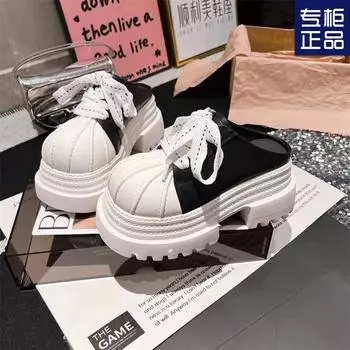 2025 весна новая сумка голова ракушка голова толстая подошва кекс большой голова шнуровка JK мокасины полутапочки верхняя женская обувь 35