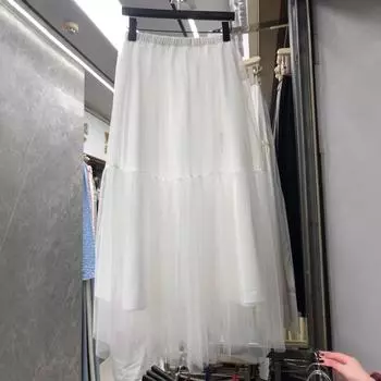 2025 весна новая универсальная супер фея милая юбка с эластичной талией женская юбка A word средней и длинной длины One size белый