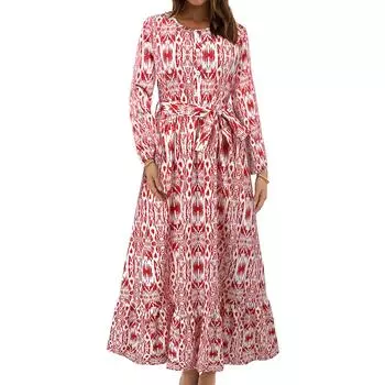 2025 весна новая женская одежда круглый вырез на пуговицах однобортный принт длинное платье пляжное платье S