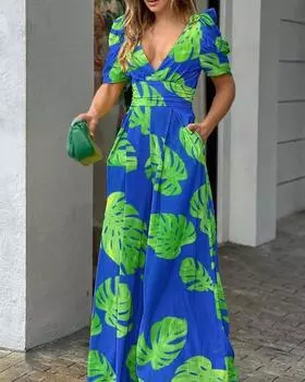 2025 весна новая женская одежда мода темперамент V-образный вырез талии широкий комбинезон S