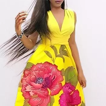 2025 весна новая женская одежда мода темперамент элегантный v-образный вырез высокая талия большое свободное платье S