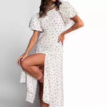 2025 весна новая женская одежда мода темперамент цветочный темперамент коммутационный полые разрез платье S белый