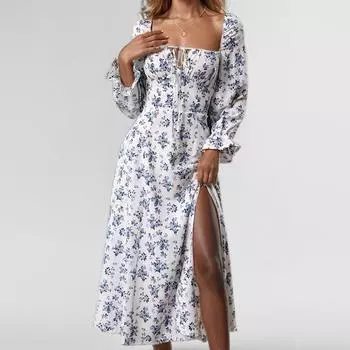 2025 весна новая женская одежда модное и сексуальное платье с принтом халтер бретелька разрез S золотой