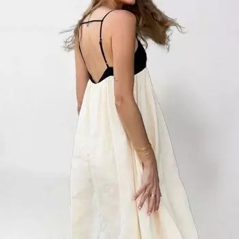 2025 весна новая женская одежда темперамент элегантный черно-белый контрастный цвет длинное платье сексуальное платье с открытой спиной S