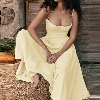 2025 весна новая женская одежда темперамент элегантный французский ретро талия тонкий подтяжка платье S абрикосовый