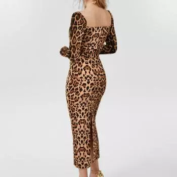2025 весна новая женская одежда темперамент мода леопардовый принт принт топ-труба разрез бедра платье-обертка S цветной печати леопарда