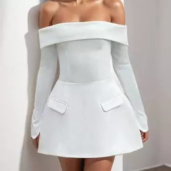 2025 весна новая женская одежда темперамент однотонный сексуальный спинка однотонное плечо талия платье S чёрный