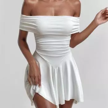 2025 весна новая женская одежда темперамент сексуальное облегающее платье топ-труба с открытыми плечами платье на талии S белый