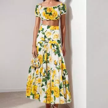 2025 весна новая женская одежда темперамент сексуальный принт плиссированная юбка модный костюм S