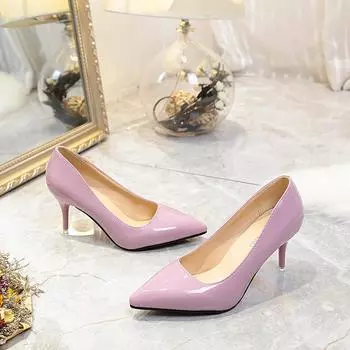 2025 весна новые европейские и американские модные босоножки на шпильке с неглубоким носком закрывающие стопу одинарные туфли с острым пятном модные высокие каблуки 34 серый