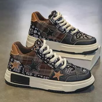 2025 весна новые кешью фрукты платформа средняя высота спортивная доска обувь ins ниша Гонконг стиль повседневная студенческая обувь мужская обувь 39