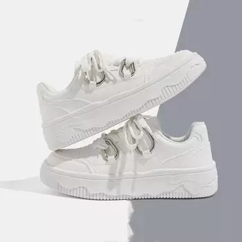 2025 весна новые кексы на толстой подошве однотонные металлические пряжки ремешок круглый носок женские туфли повседневные спортивные маленькие белые туфли женские модели 35 розовый